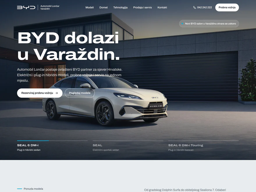 Full home page of the BYD Varaždin dealer website