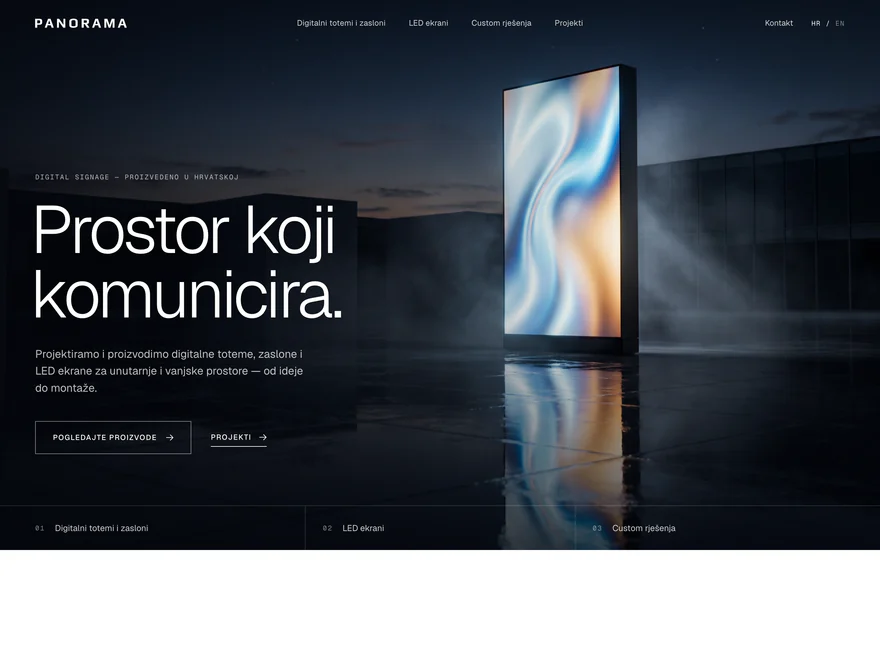 Full home page of the Panorama digital signage website
